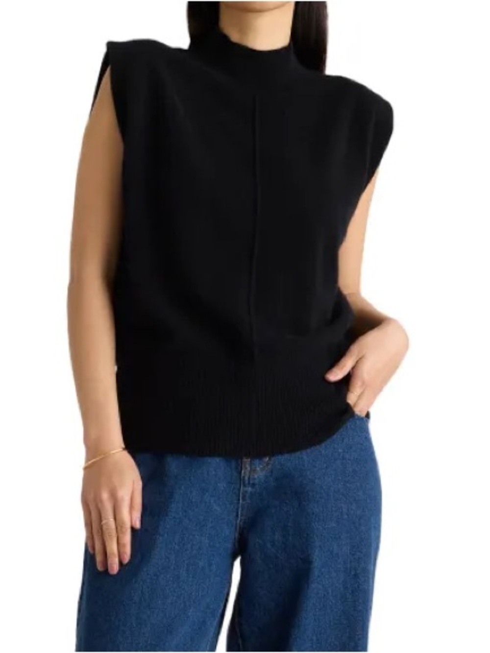 Quince Mongolian Cashmere Padded-Shoulder Sweater Tank